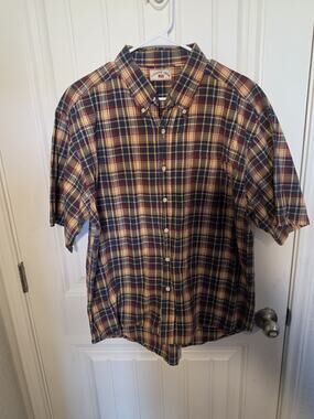 Vintage 90s County Seat Mens XL Plaid Short Sleeve Button Down Shirt USA Flag